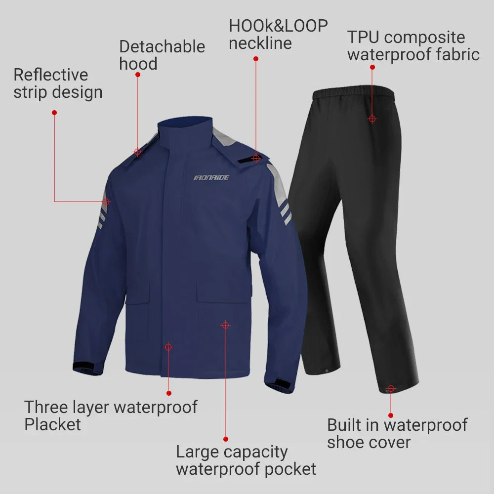 RiderPro – Chaqueta de chuvia para moto impermeable ergonómica – Unisex cortaventos