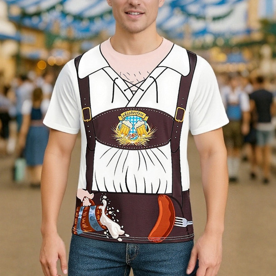 BrauBruder – T-Shirt met Lederhosen- & Bierbuik-Print
