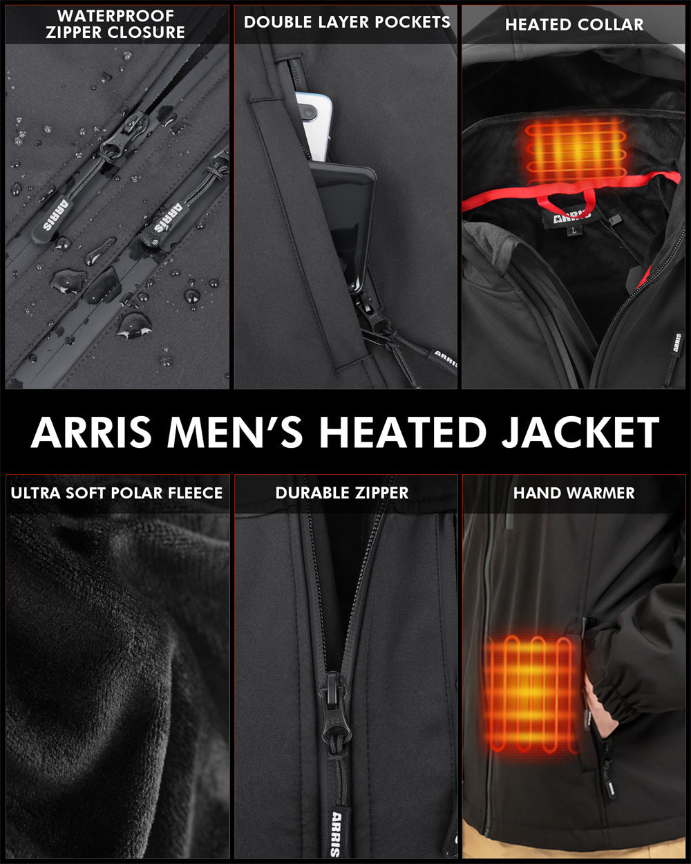 Beheizte Herrenjacke mit Akku – Wasserabweisende Jacke mit 8 Wärmebereichen