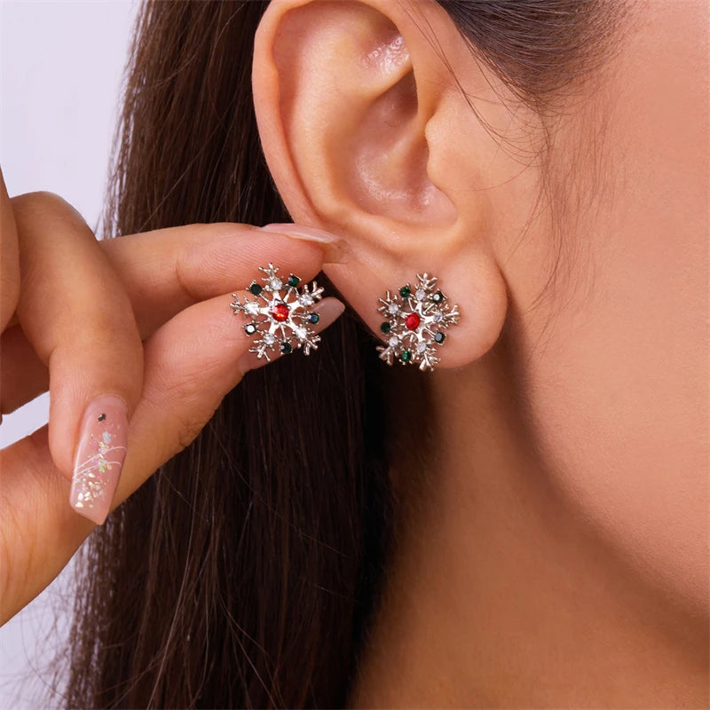 Arctelle Silver earrings for women with snowflake design and shiny cubic zirconia imitation