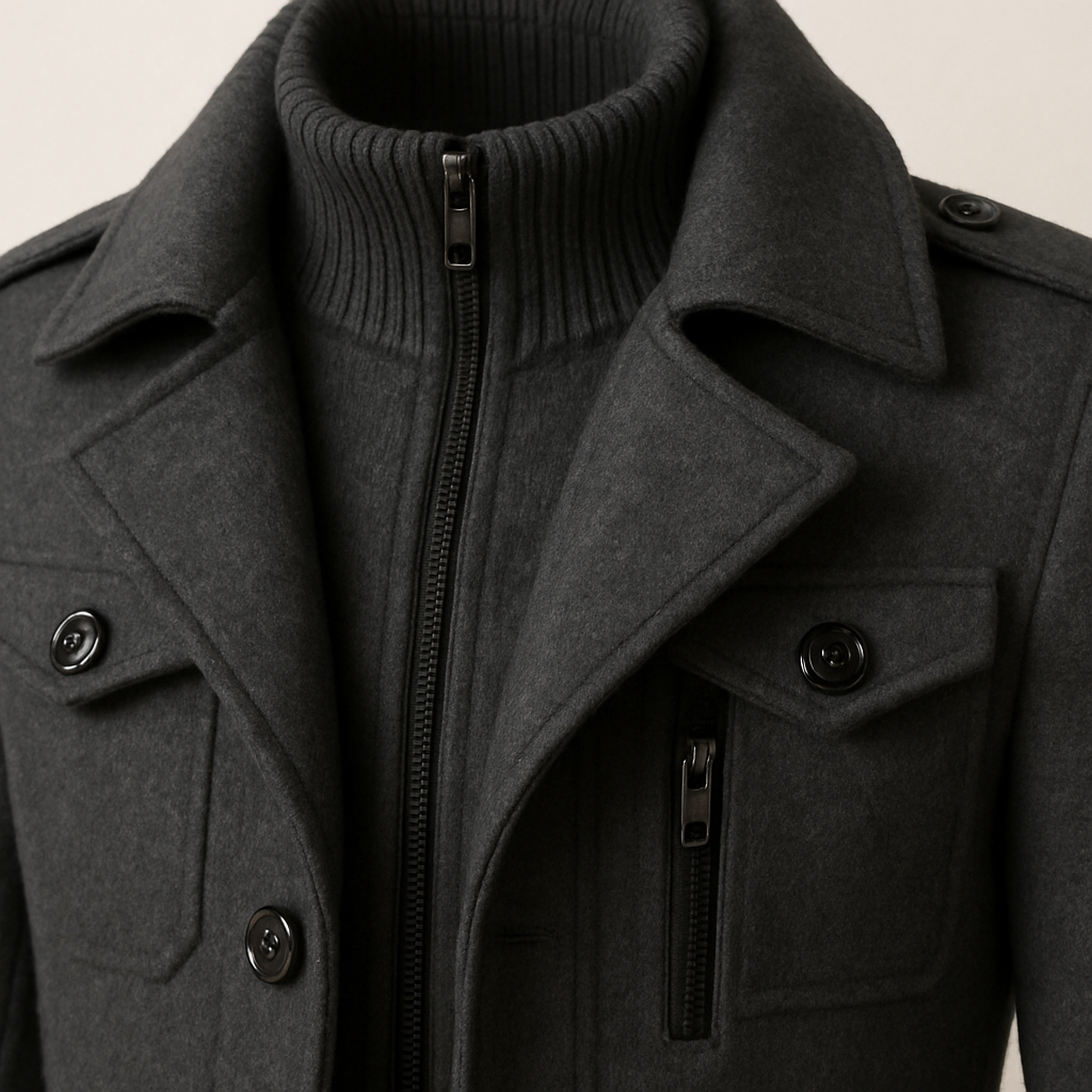 Men's long winter coat made of wool blend – double-breasted, tailored coat