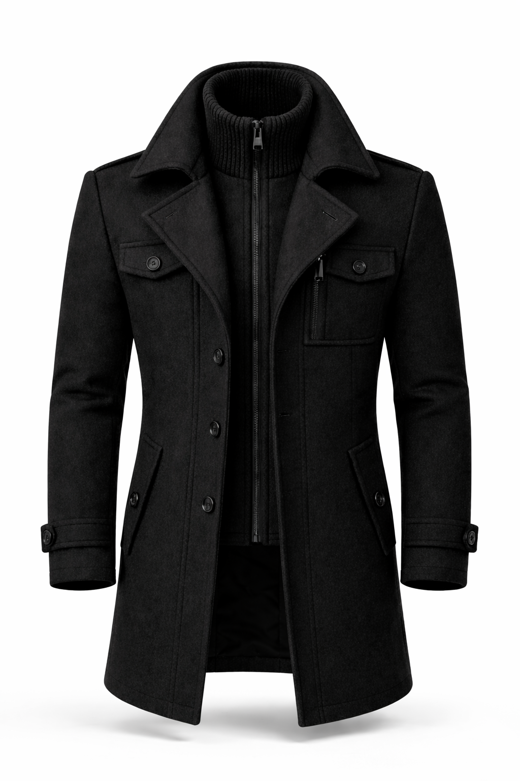 Men's long winter coat made of wool blend – double-breasted, tailored coat