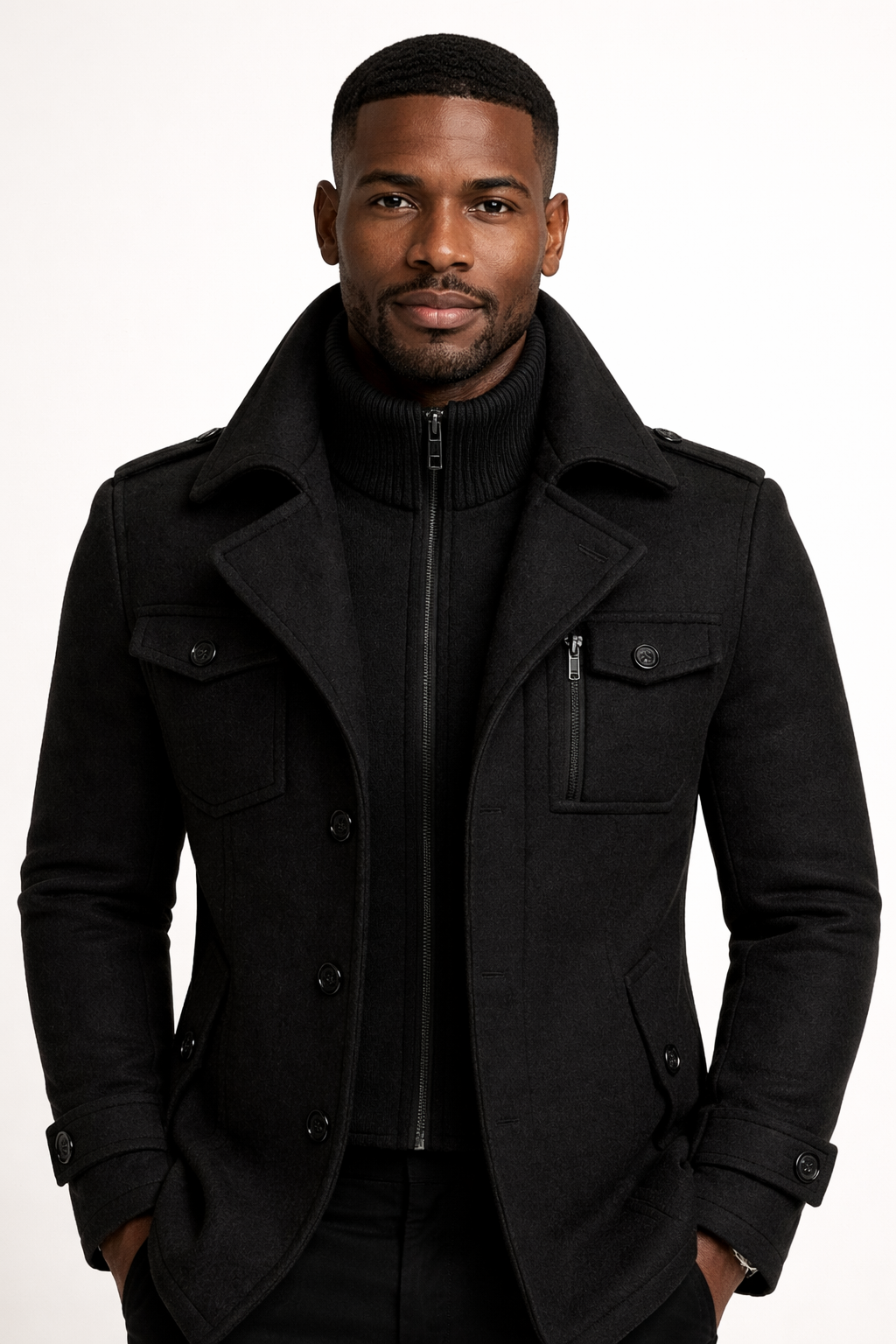 Men's long winter coat made of wool blend – double-breasted, tailored coat