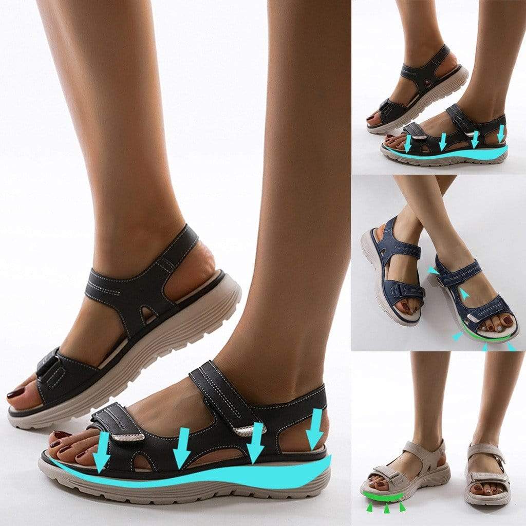 Zwarte Dames Sandalen met Voetbed en Verstelbare Klittenbandsluiting voor Comfort 3