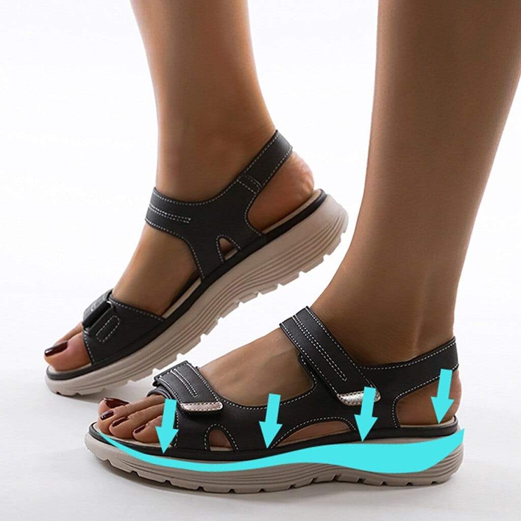 Zwarte Dames Sandalen met Voetbed en Verstelbare Klittenbandsluiting voor Comfort 6