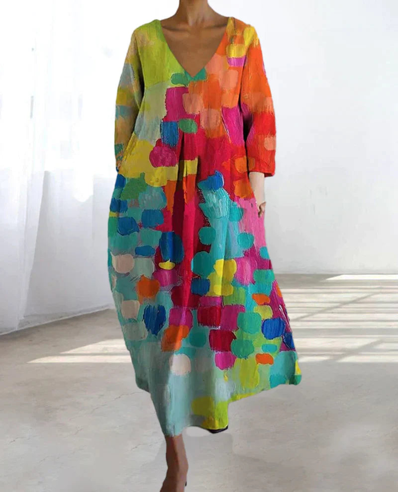 Lunaria – Vestido de lino para mujer colorido estampado – verano y tiempo libre