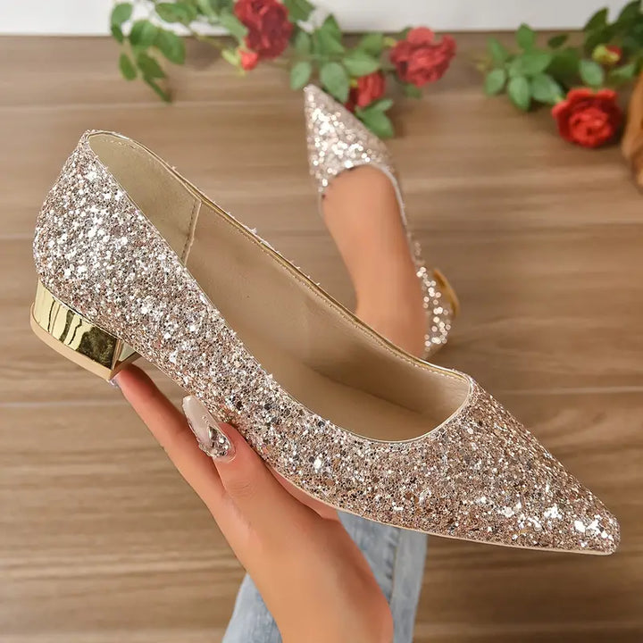 Quenna Shoes | Sparkling Glitter Low Heel Shoes for Festive Looks