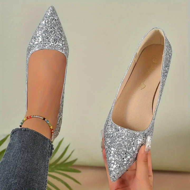 Quenna Shoes | Sparkling Glitter Low Heel Shoes for Festive Looks