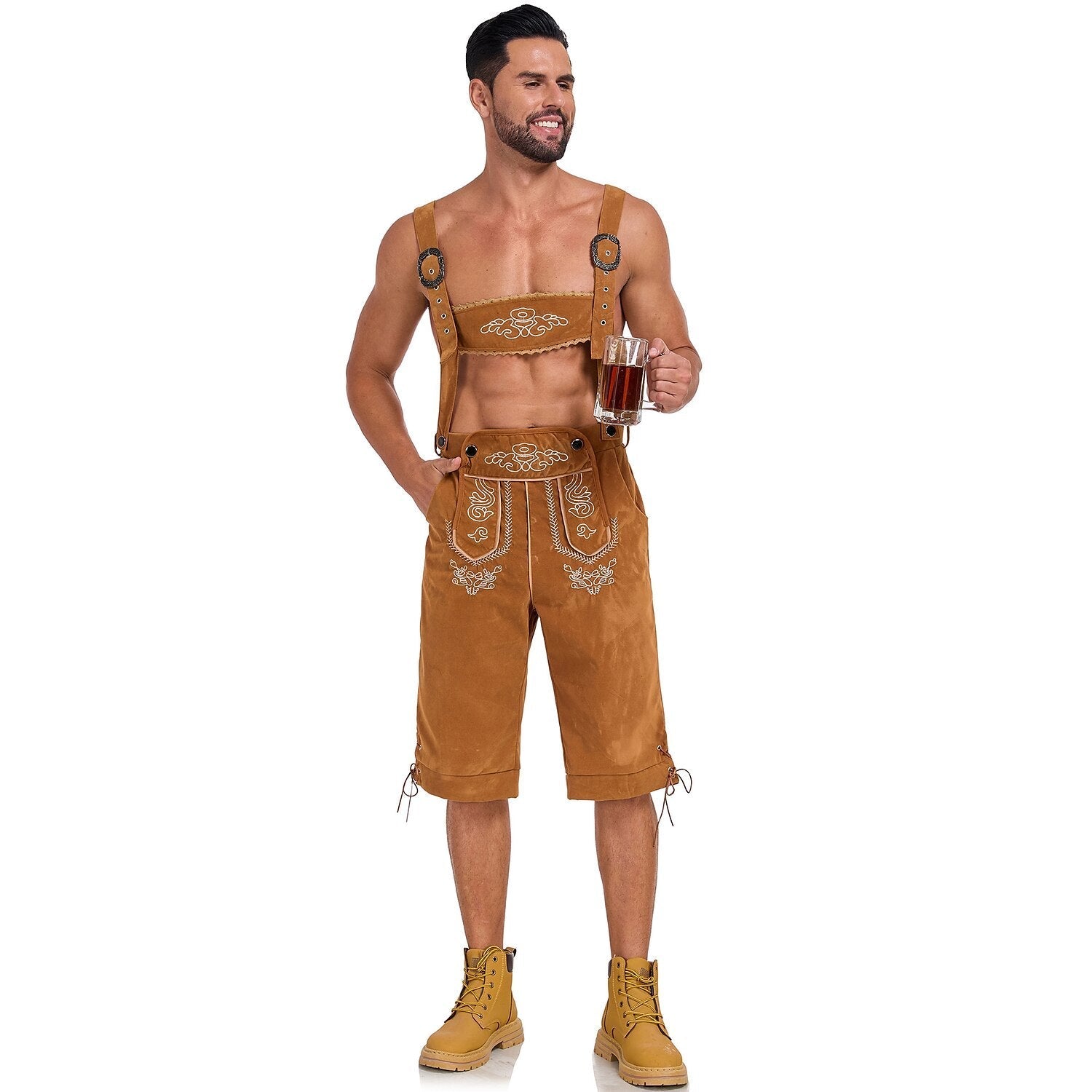 Bergkönig – Heren-Lederhose met Borduursel & Bretels – Oktoberfest Look
