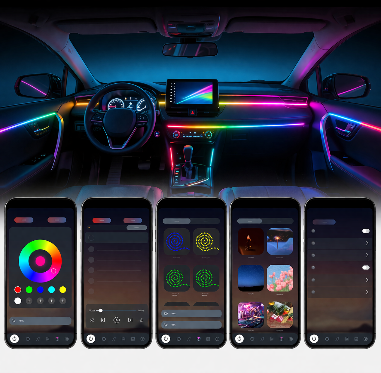 LED auto interieur verlichting – Neon lichtstrip met app en muziekmodus
