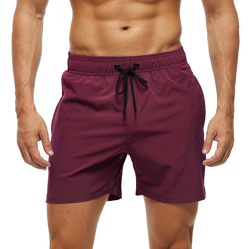 Revalki David solid color elastic waistband men's swimming shorts