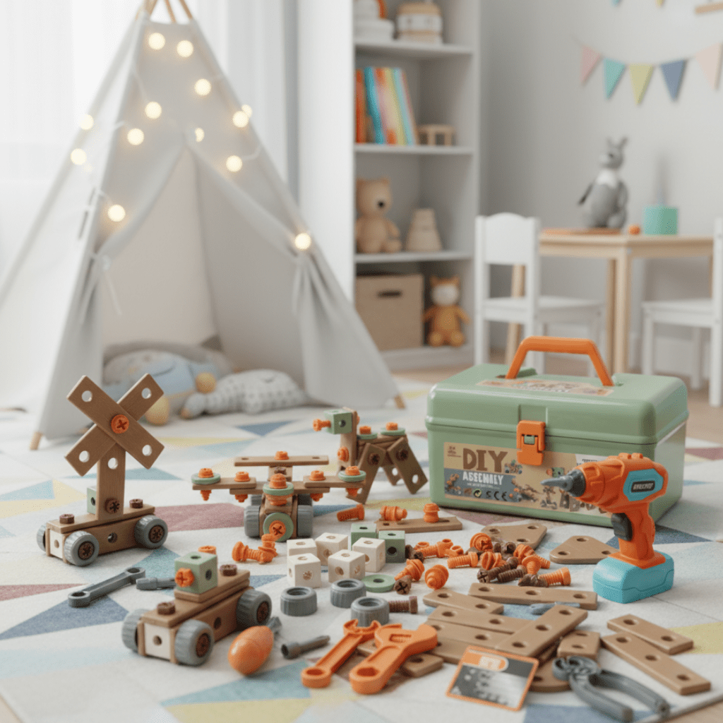 Bauspielzeug-Set – Mit elektrischem Schraubendreher & Aufbewahrungskoffer