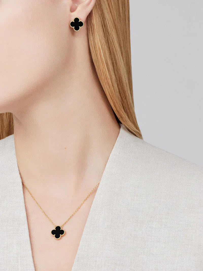 Corbi – Sieradenset Klavertje zwart – Damesaccessoire