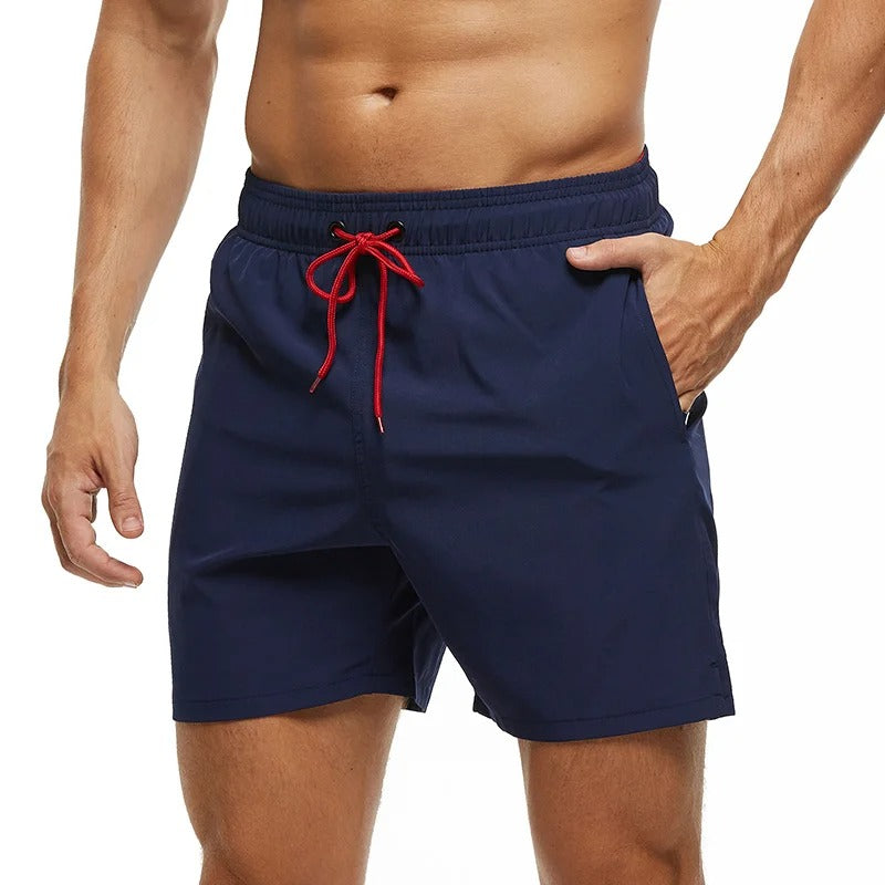 Revalki David solid color elastic waistband men's swimming shorts