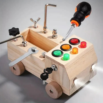Montessori Play Board – Wooden Activity Board with LED Lights, Locks & Switches