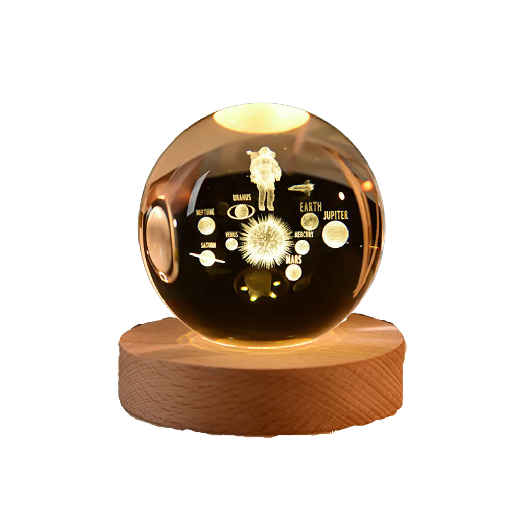 CrystalNova – Bola de cristal sistema solar gravado 3D – Decoración para o fogar agasallo