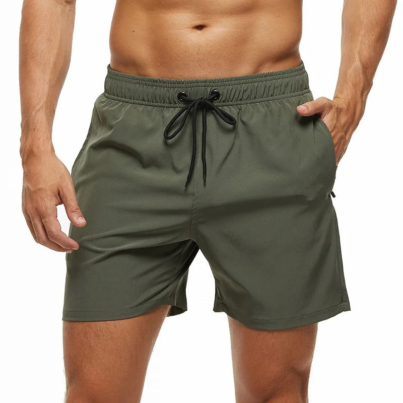 Revalki David solid color elastic waistband men's swimming shorts