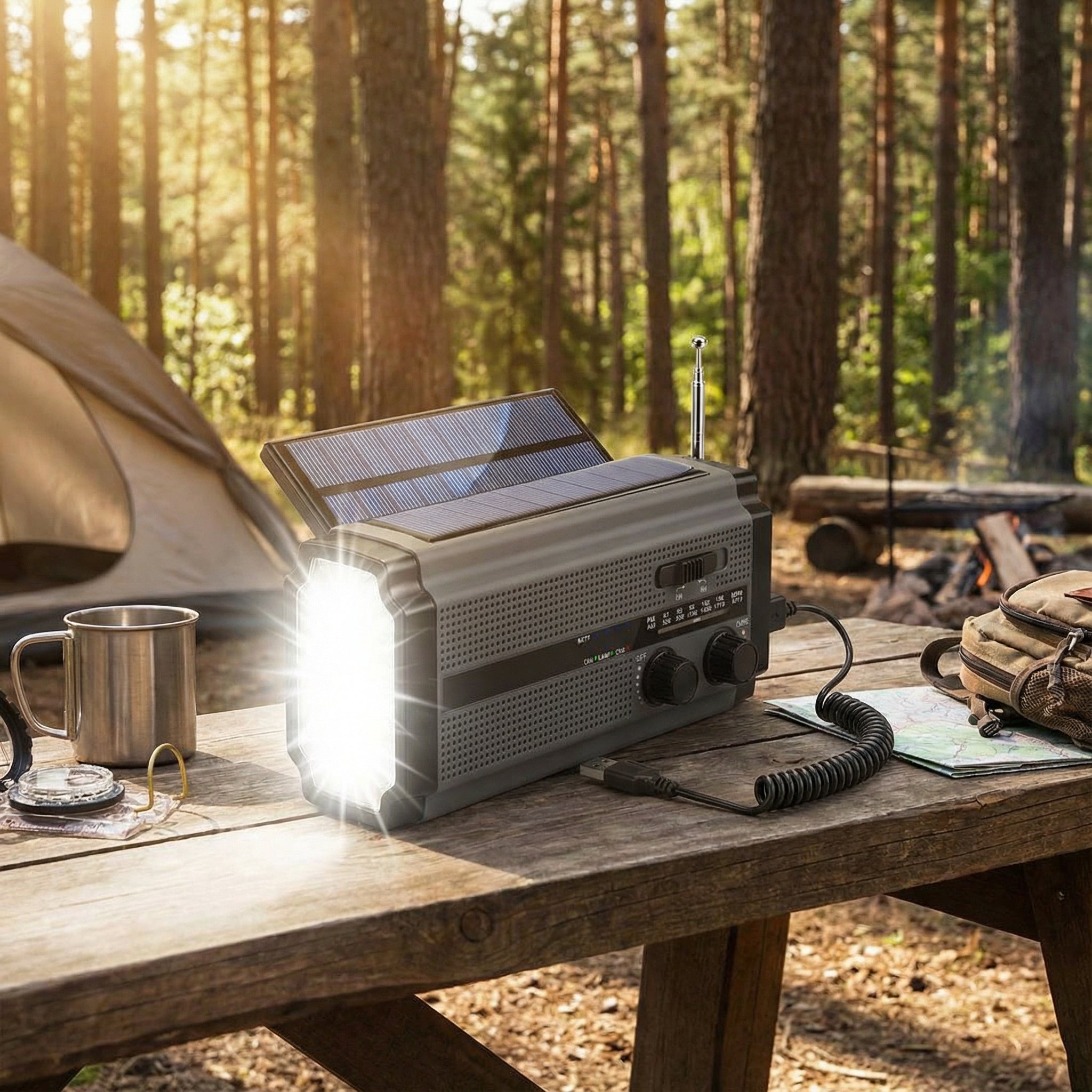 SafeWave radio de fideos 3 en 1 con dínamo, paneis solares e powerbank