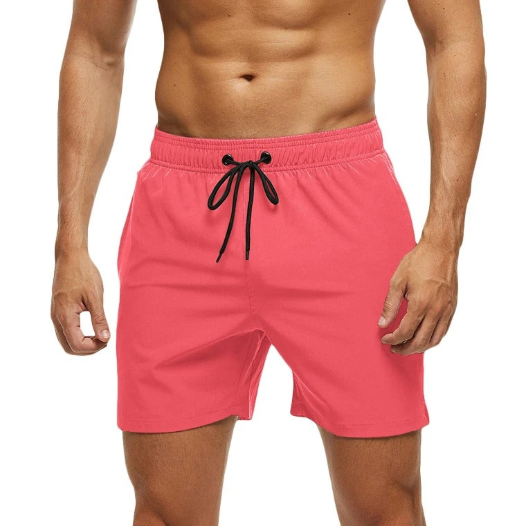Revalki David solid color elastic waistband men's swimming shorts