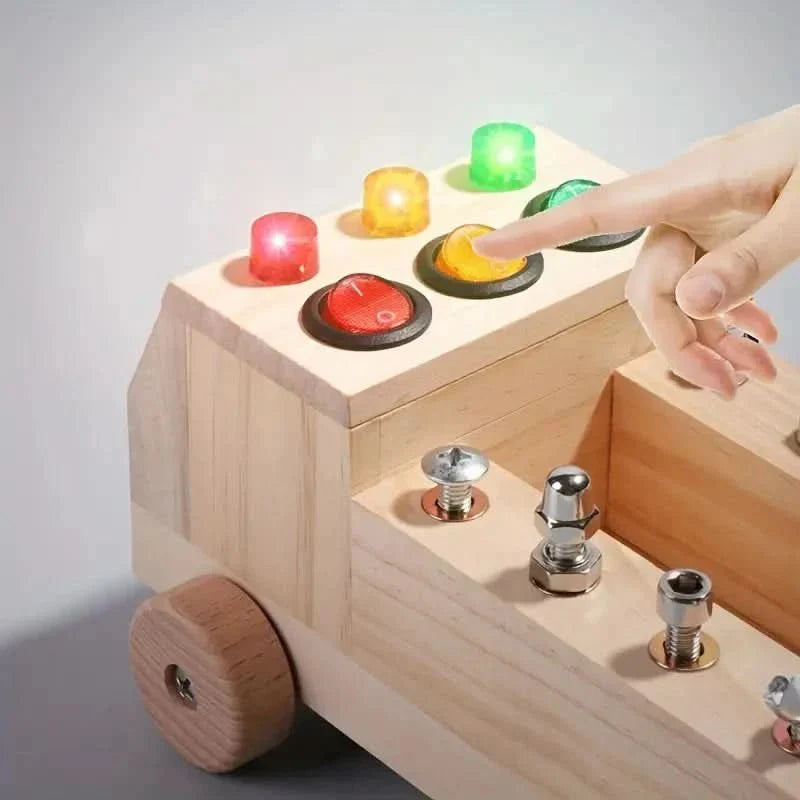 Montessori Play Board – Wooden Activity Board with LED Lights, Locks & Switches