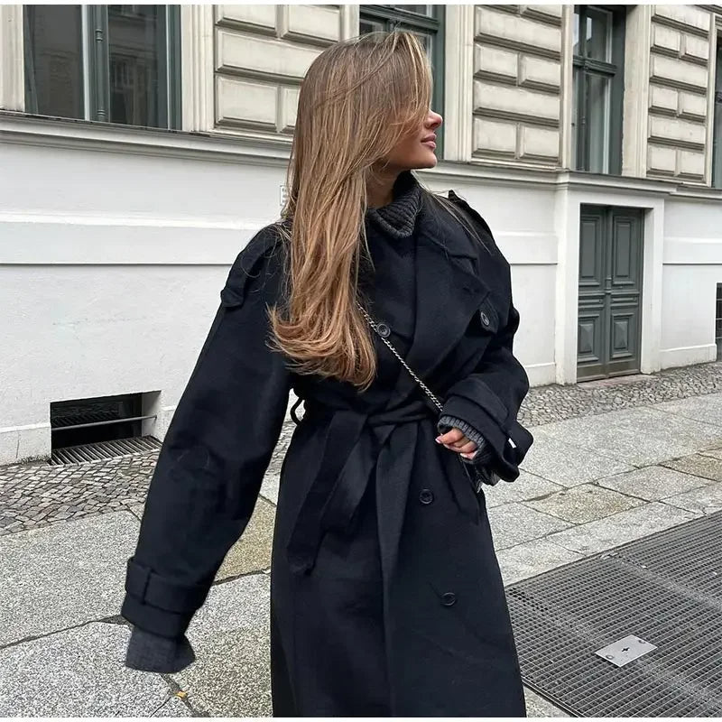 Dames manteljas – lange oversized pasvorm met dubbele knoopsluiting