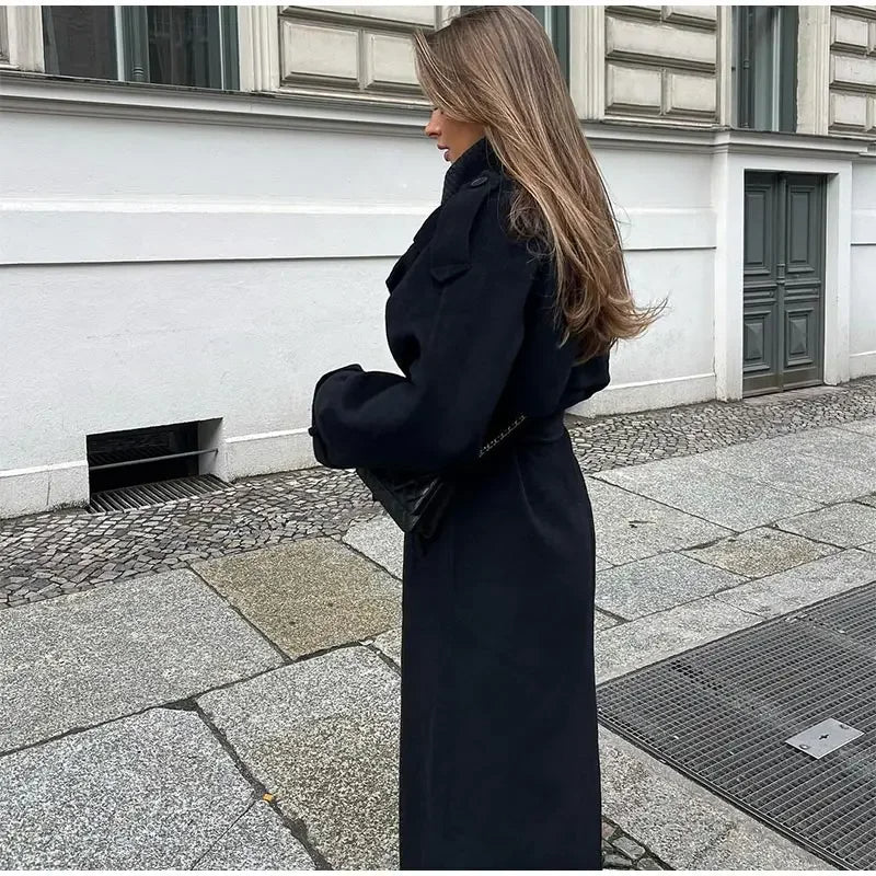 Dames manteljas – lange oversized pasvorm met dubbele knoopsluiting