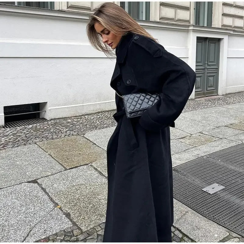 Dames manteljas – lange oversized pasvorm met dubbele knoopsluiting