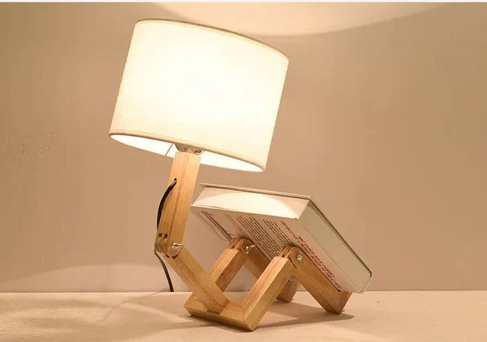 RutanFlex Verstelbare Houten Robot Tafellamp met Boekenhouder
