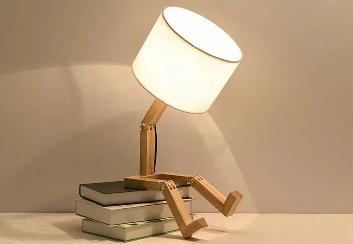 RutanFlex Verstelbare Houten Robot Tafellamp met Boekenhouder