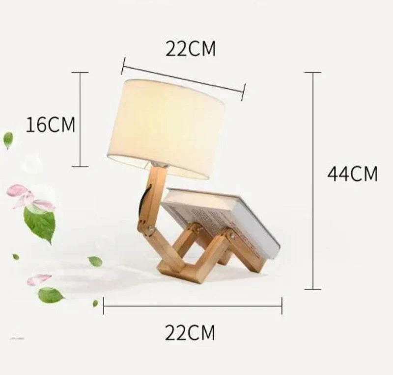RutanFlex Verstelbare Houten Robot Tafellamp met Boekenhouder