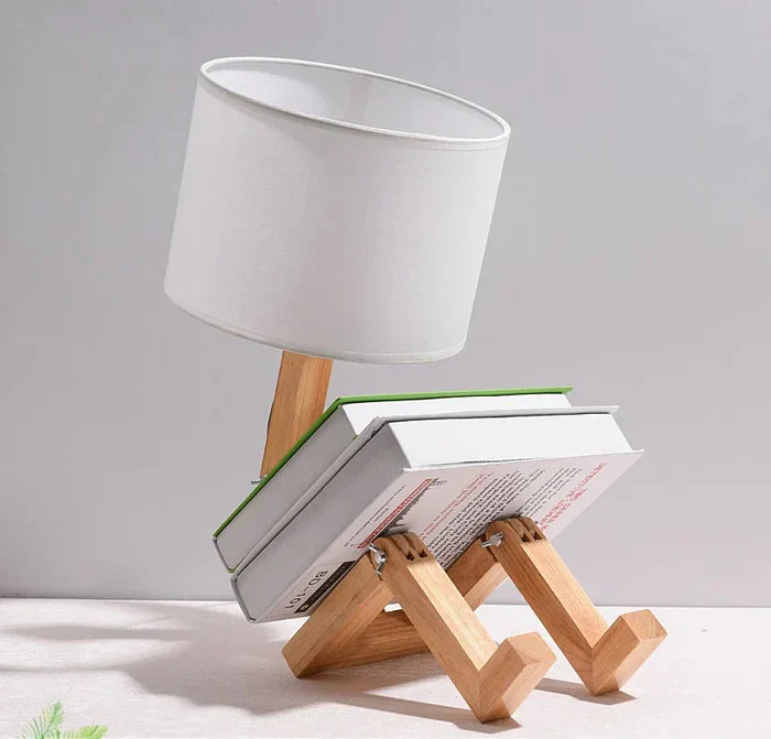 RutanFlex Verstelbare Houten Robot Tafellamp met Boekenhouder