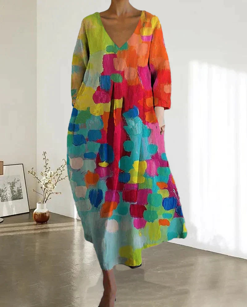 Lunaria – Vestido de lino para mujer colorido estampado – verano y tiempo libre