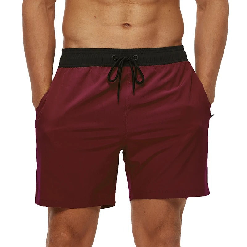 Revalki David solid color elastic waistband men's swimming shorts