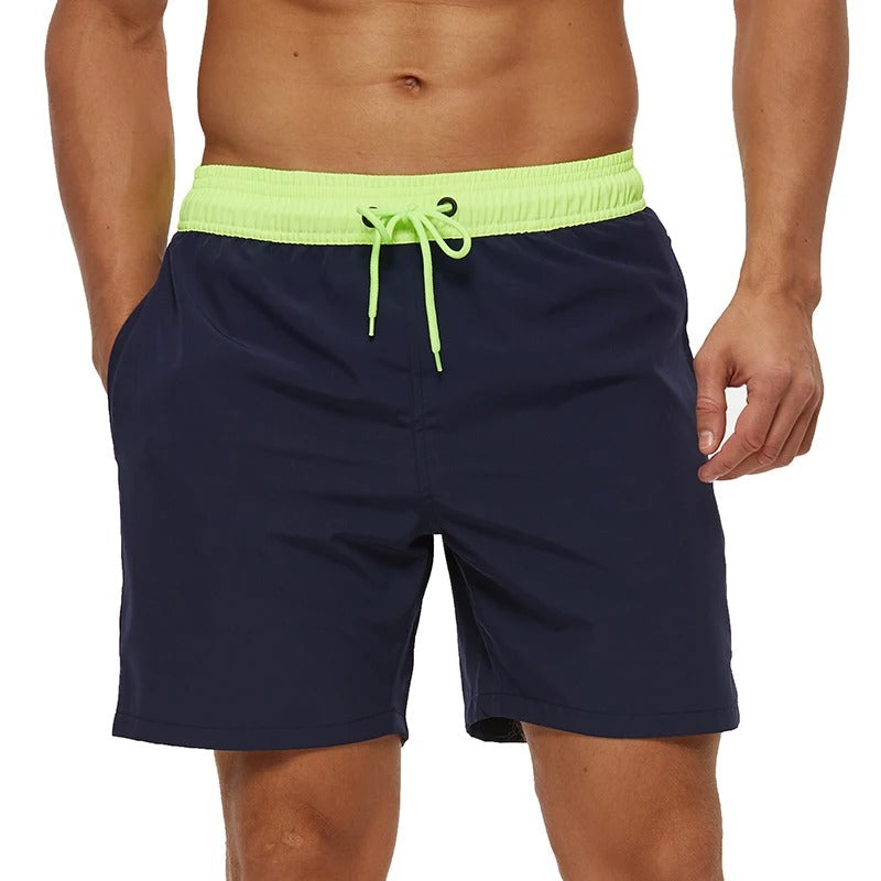 Revalki David solid color elastic waistband men's swimming shorts