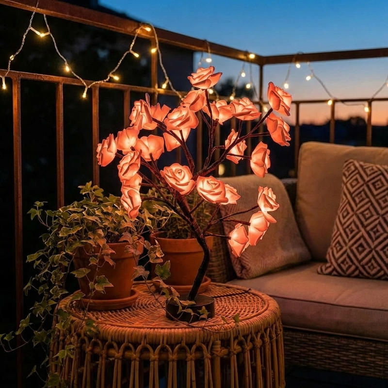 Bloemenlamp – decoratief boompje met verlichte rozen voor nachtkastje of kast