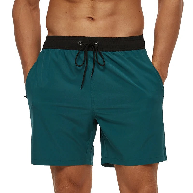 Revalki David solid color elastic waistband men's swimming shorts