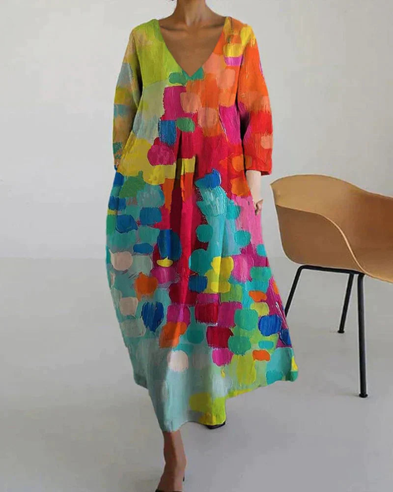 Lunaria – Vestido de lino para mujer colorido estampado – verano y tiempo libre