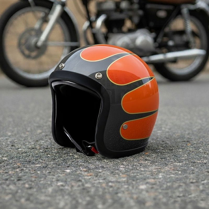 Motorhelm – Laag profiel vintage motorhelm met DOT-gecertificeerde glasvezelschaal