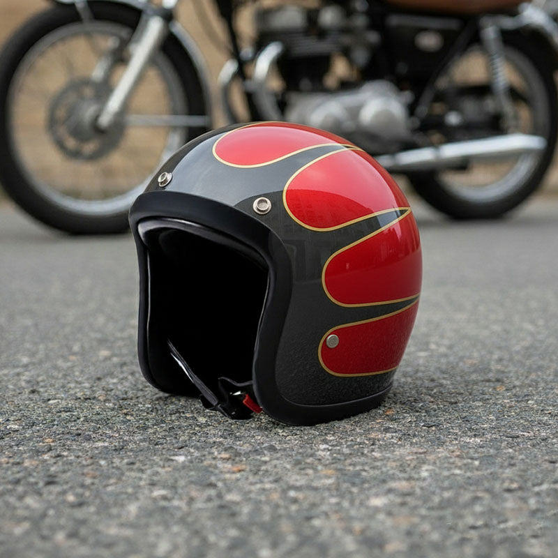 Motorhelm – Laag profiel vintage motorhelm met DOT-gecertificeerde glasvezelschaal