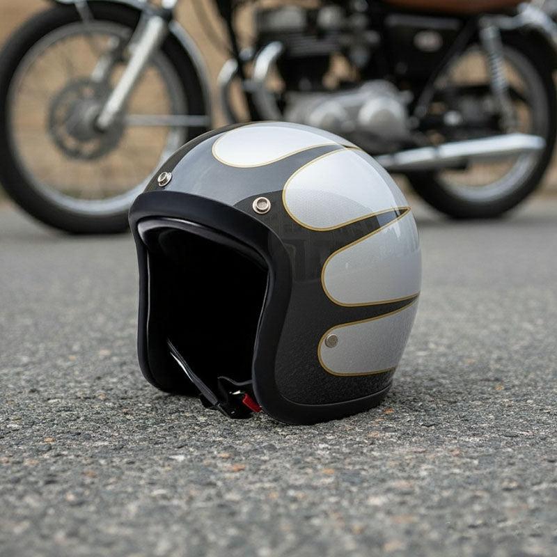 Motorhelm – Laag profiel vintage motorhelm met DOT-gecertificeerde glasvezelschaal