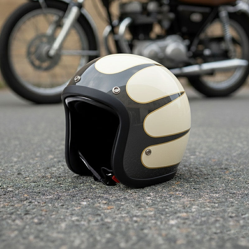 Motorhelm – Laag profiel vintage motorhelm met DOT-gecertificeerde glasvezelschaal