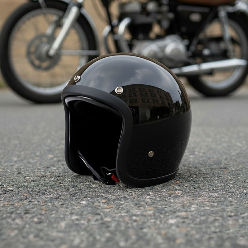 Motorhelm – Laag profiel vintage motorhelm met DOT-gecertificeerde glasvezelschaal