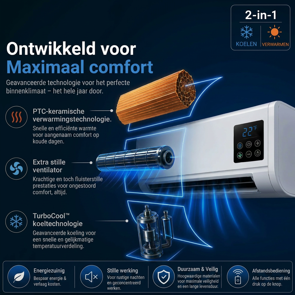 Luchtkoeler 2-in-1 – wandmodel met timer, afstandsbediening en verwarming VestraGear