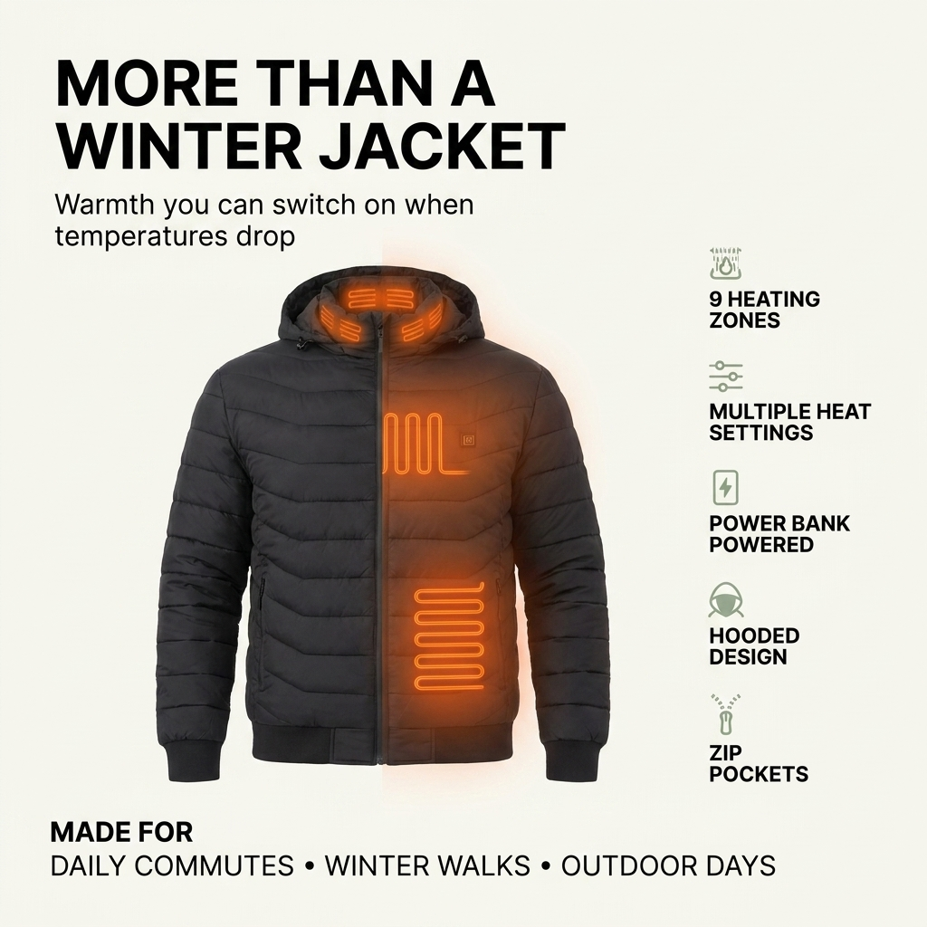 Verwarmde jas – negen warmtezones, waterdicht en winddicht VestraGear