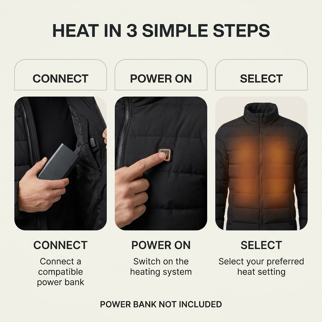 Verwarmde pufferjas heren – capuchon en meerdere warmtezones VestraGear