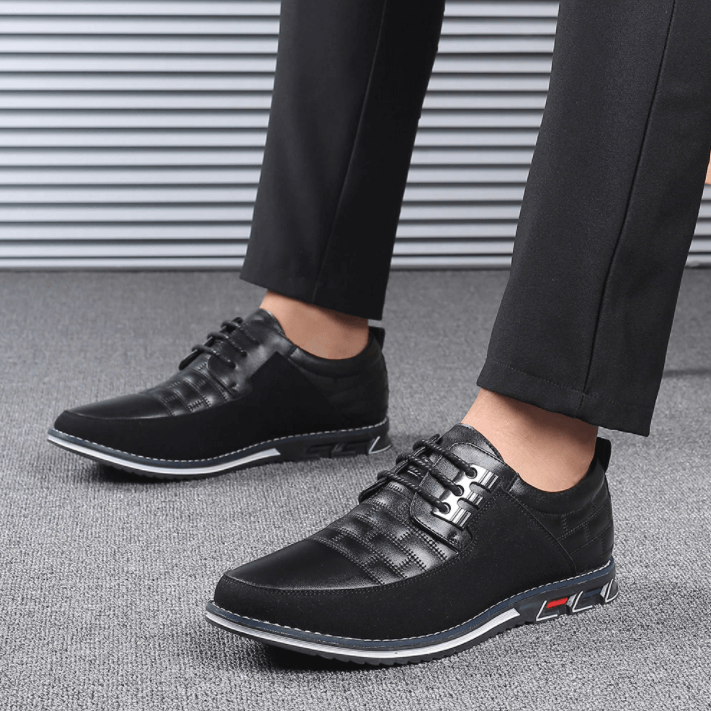 Heren schoenen – nette lederlook veterschoenen met demping en gripzool