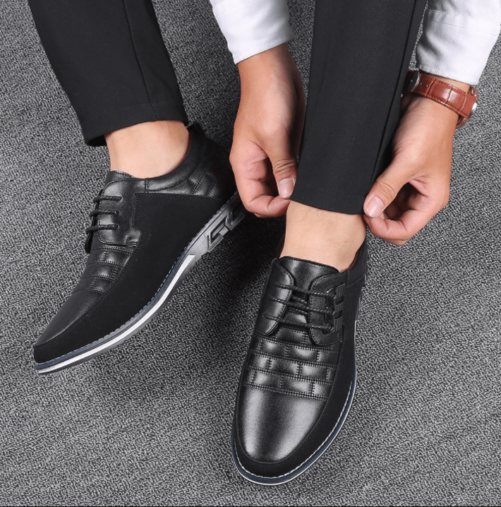 Heren schoenen – nette lederlook veterschoenen met demping en gripzool