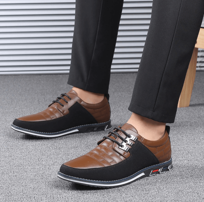 Heren schoenen – nette lederlook veterschoenen met demping en gripzool