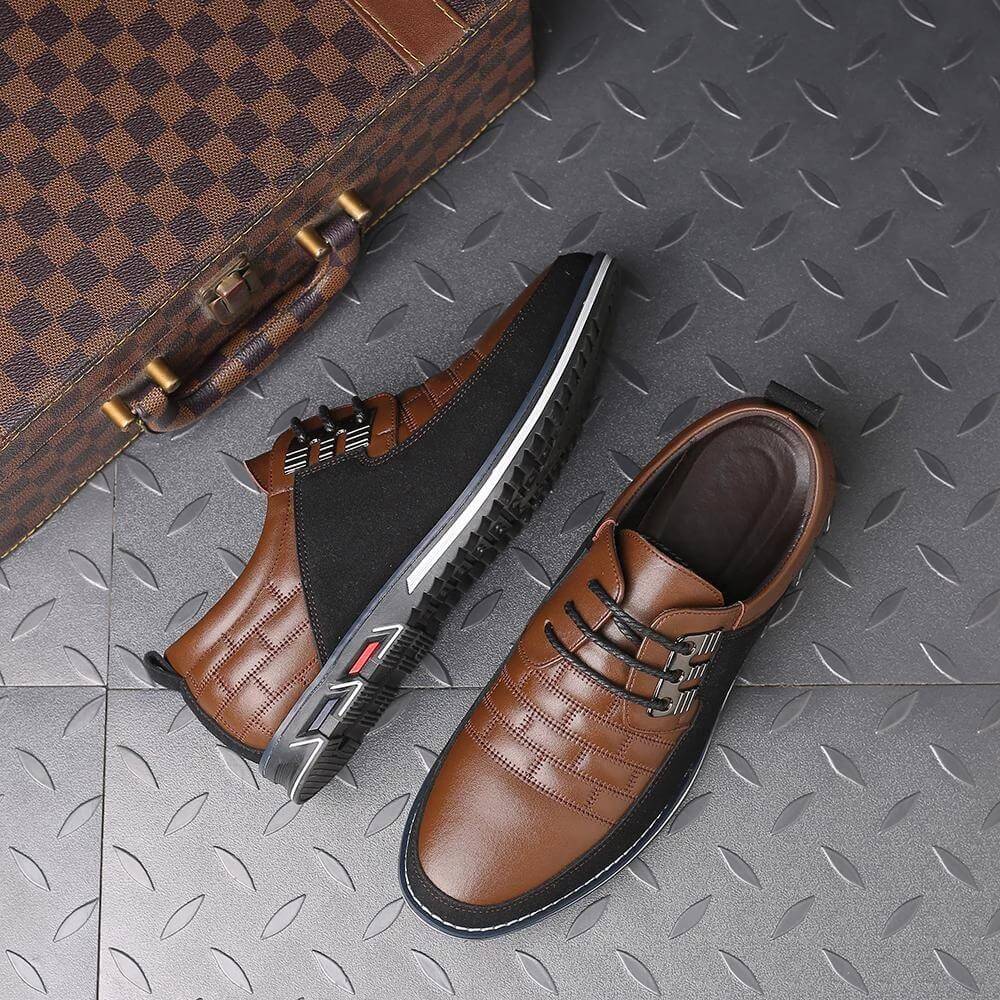 Heren schoenen – nette lederlook veterschoenen met demping en gripzool