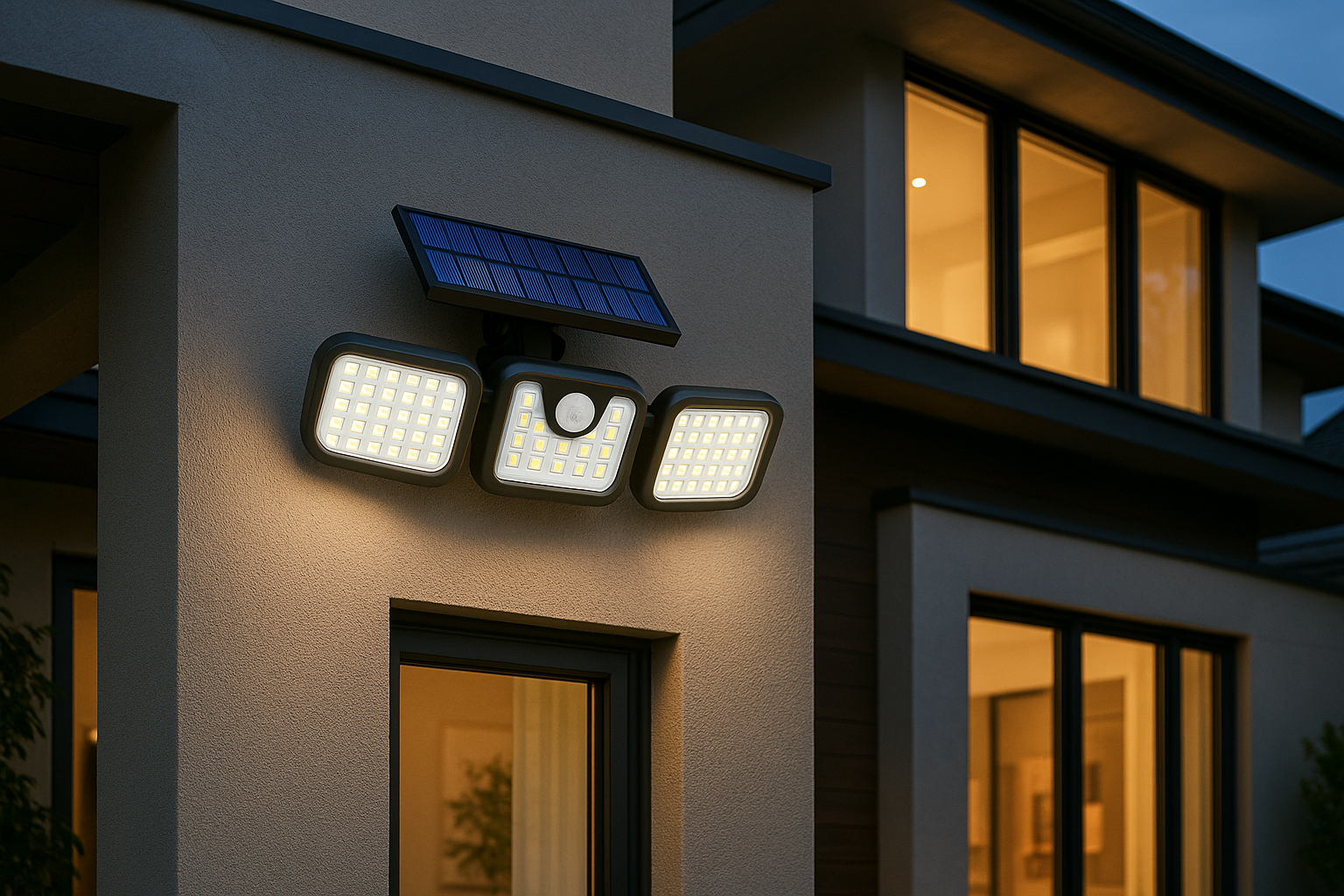 SolarGuard – lámpara exterior LED de 3 cabezas con sensor de movimiento – impermeable IP65